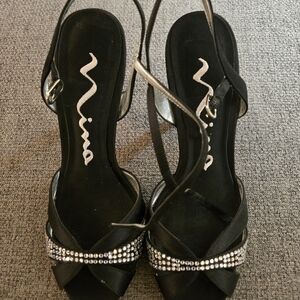 Nina Black Heels with Rhinestone Embellishments